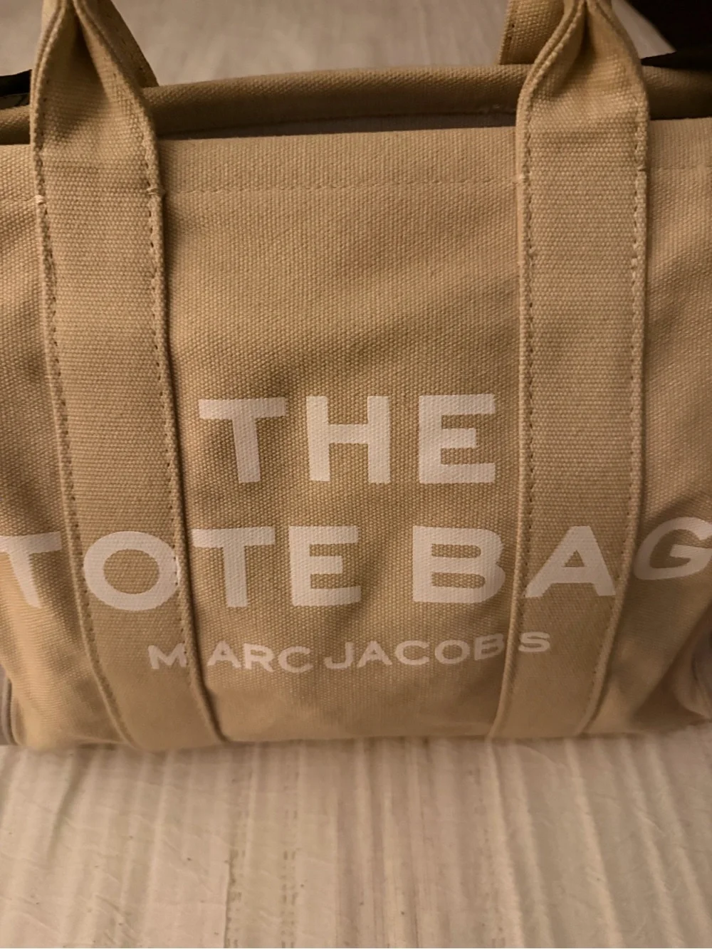 Marc Jacobs The Tote Bag Canvas Tote in Beige with Black Strap